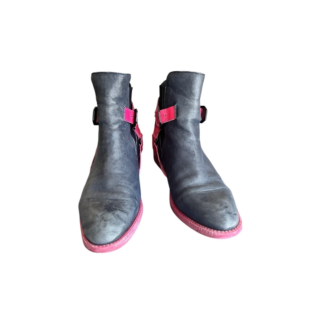 Swear London Black Pink Leather Strappy Viennetta 16 Ankle Boot Size 39 8.5 - Picture 3 of 10